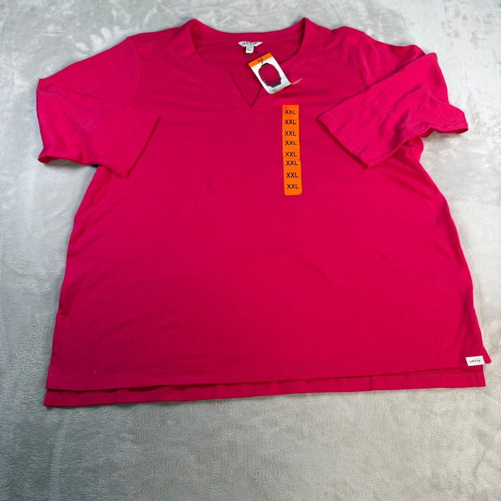 Orvis Top Split V-Neck 3/4 Sleeve Womens XXL Red Pima Cotton 1753862 Casual